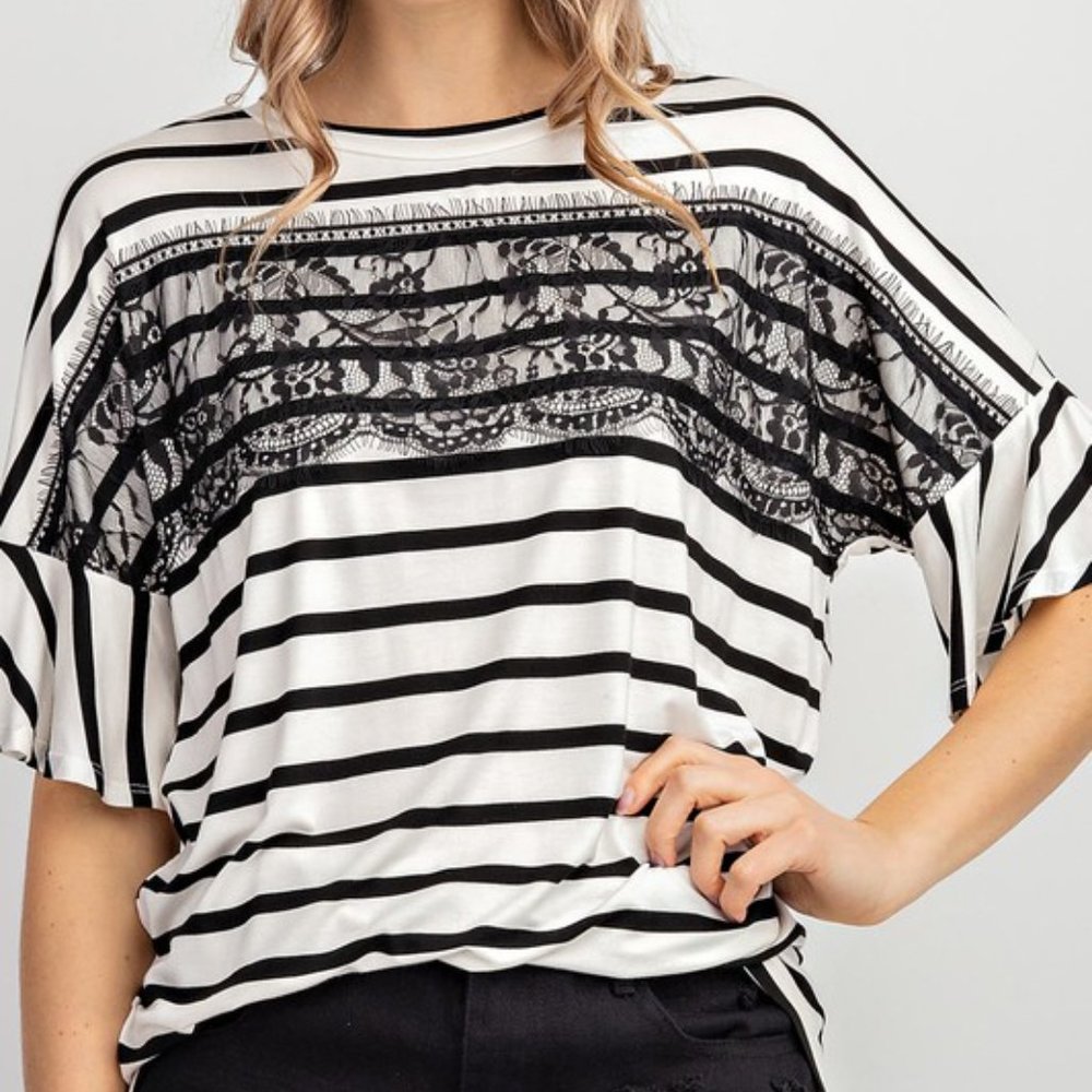 Lace Front Striped Top NWT